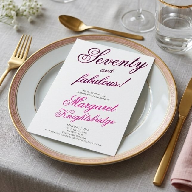 Invitación Fiesta de cumpleaños 70 moderna y fabulosa rosa (Subido por el creador)