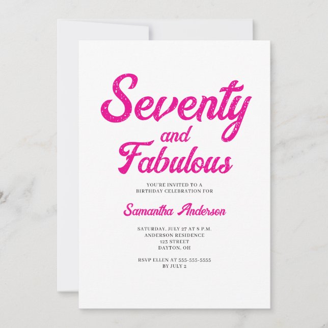 Invitación Fiesta de cumpleaños 70 moderna y fabulosa rosa (Anverso)