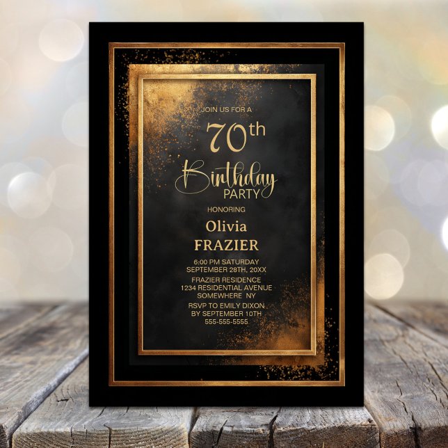 Invitación Fiesta de cumpleaños 70 moderno negro oro (Subido por el creador)