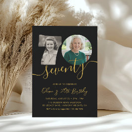 Invitación Fiesta de cumpleaños 70 moderno negro y dorado 2 f