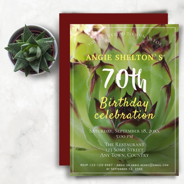 Invitación Fiesta de Cumpleaños 70 Moderno Verde Suculento (Subido por el creador)