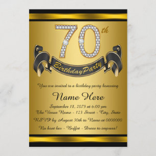 Invitación Fiesta de cumpleaños 70 negro y dorado