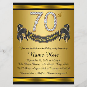 Invitación Fiesta de cumpleaños 70 negro y dorado
