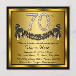 Invitación Fiesta de cumpleaños 70 negro y dorado