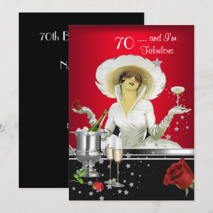 Invitación Fiesta de cumpleaños 70 Retro Diva Art Deco Rojo P