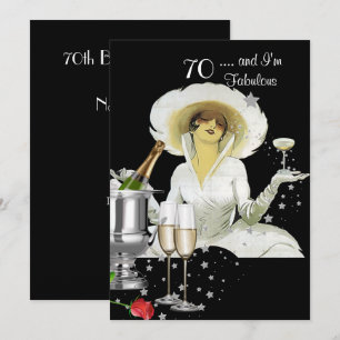 Invitación Fiesta de cumpleaños 70 Retro Diva Art Deco Rojo P