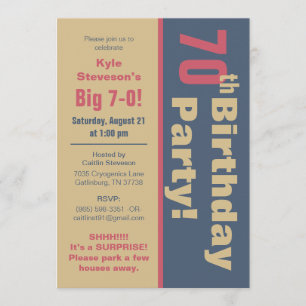 Invitación Fiesta de cumpleaños 70, rojo, marrón y gris