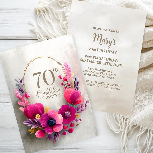 Invitación Fiesta de Cumpleaños 70 Rosado Floral (Subido por el creador)
