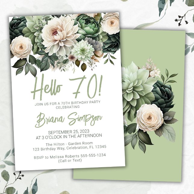 Invitación Fiesta de cumpleaños 70 Sage Verde Floral (Subido por el creador)