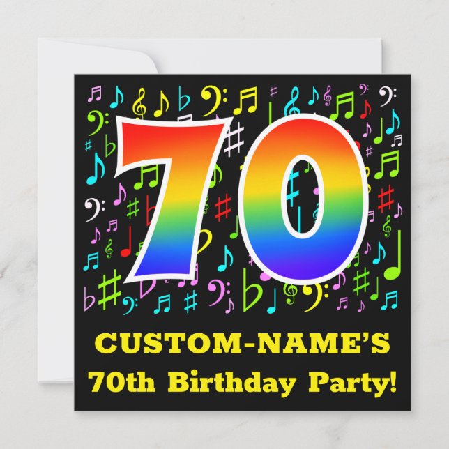 Invitación Fiesta de cumpleaños 70: Símbolos musicales divert (Anverso)