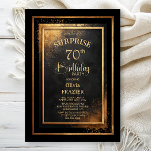 Invitación Fiesta de cumpleaños 70 sorpresa de oro negro mode