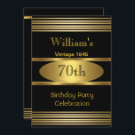 Invitación Fiesta de cumpleaños 70 Vintage para hombres dorad<br><div class="desc">Fiesta de cumpleaños 70 dorado negro Vintage 1945. Elegante Mans Hombres. Elegante para hombres. Plantilla de invitaciones de cumpleaños de clase para todas las ocasiones 18,  21,  25,  30,  35,  40,  45,  50,  60 años, </div>