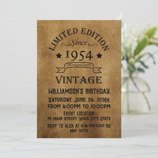 Invitación Fiesta de cumpleaños 70 vintage personalizada (Anverso de pie)