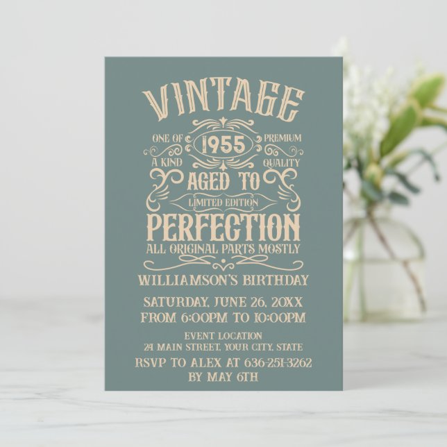 Invitación Fiesta de cumpleaños 70 vintage personalizada (Anverso de pie)