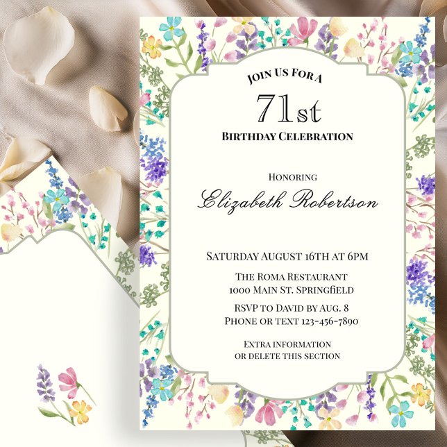 Invitación Fiesta de cumpleaños 71 años Flores silvestres col (Subido por el creador)
