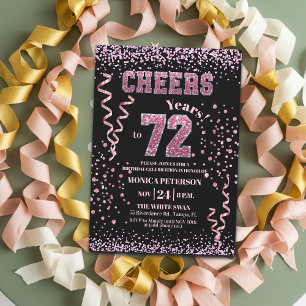 Invitación Fiesta de cumpleaños 72 con piedras de lentejuelas