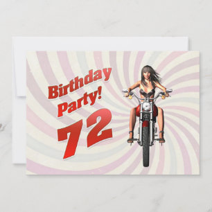 Invitación fiesta de cumpleaños 72 con una chica en una moto