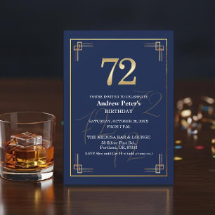 Invitación Fiesta de cumpleaños 72 Elegante Azul Oro