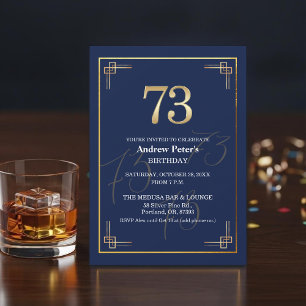 Invitación Fiesta de cumpleaños 73 Elegante Azul Oro