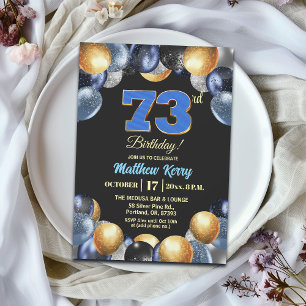 Invitación Fiesta de Cumpleaños 73 Elegante Azul Plateado Dor