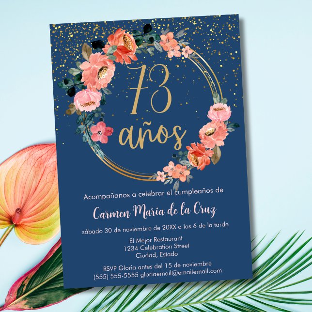Invitación Fiesta de Cumpleaños 73 Elegante y Chic con Flores (Subido por el creador)