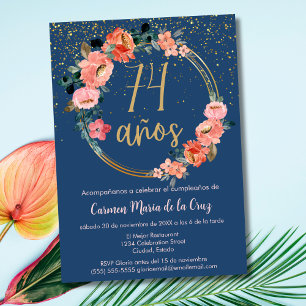 Invitación Fiesta de Cumpleaños 74 Elegante Chic Floral Españ
