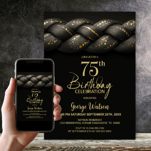 Invitación Fiesta de cumpleaños 75ª Braid de oro gris