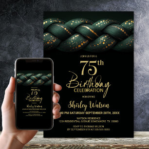 Invitación Fiesta de cumpleaños 75ª Braid de Oro Verde