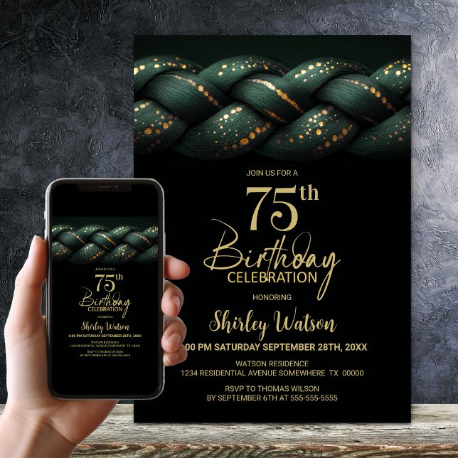 Invitación Fiesta de cumpleaños 75ª Braid de Oro Verde (Subido por el creador)