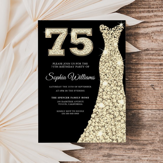 Invitación Fiesta de cumpleaños 75ª mujer negra vestida con e (Subido por el creador)