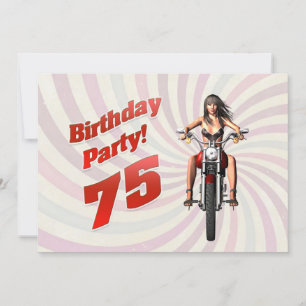 Invitación fiesta de cumpleaños 75 con un chica en moto
