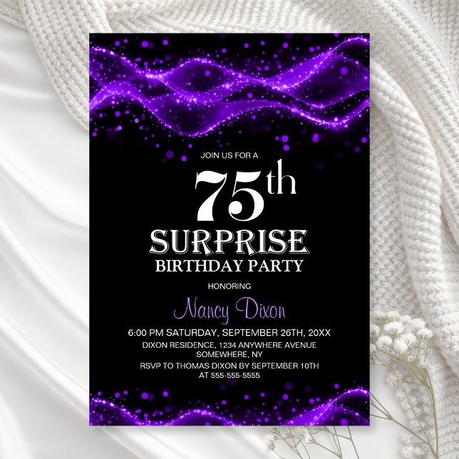 Invitación Fiesta de cumpleaños 75 de Black and Purple Surpri (Subido por el creador)