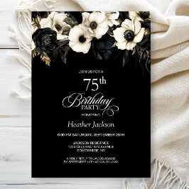 Invitación Fiesta de cumpleaños 75 de Floral Blanca y Negra