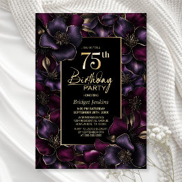 Invitación Fiesta de cumpleaños 75 de Morado y Floral Rosa