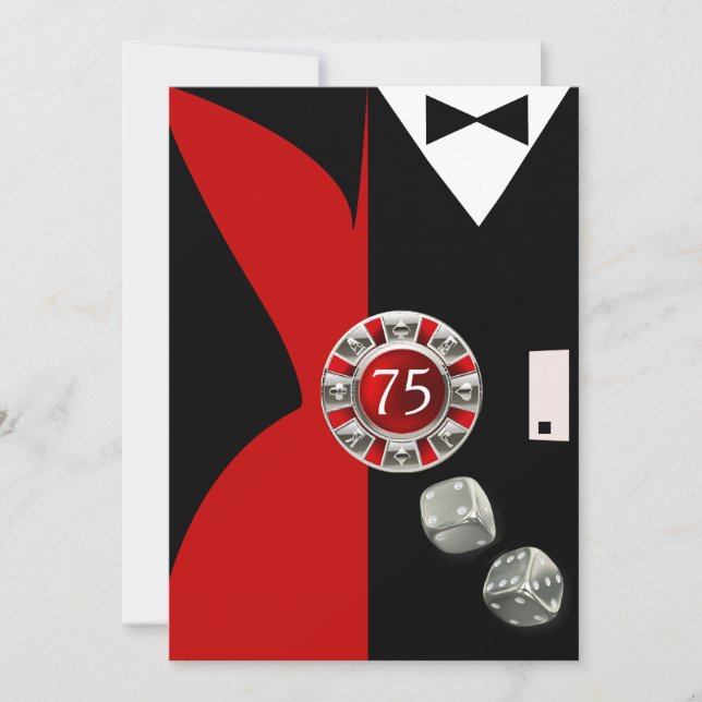 Invitación Fiesta de Cumpleaños 75 de Pareja Art Deco | rojo  (Anverso)