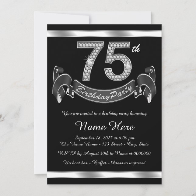 Invitación Fiesta de cumpleaños 75 de plata (Anverso)