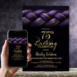 Invitación Fiesta de cumpleaños 75 de Purple Gold Braid