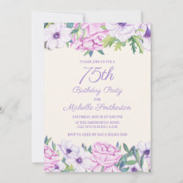 Invitación Fiesta de cumpleaños 75 de Purple Lilac Flowers
