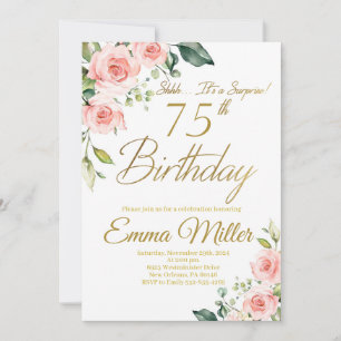 Invitación Fiesta de cumpleaños 75 de Rubor Pink Roses
