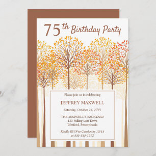 Invitación Fiesta de cumpleaños 75 de Rustic Fall Trees Terra