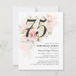 Invitación Fiesta de cumpleaños 75 de Watercolor Pink Floral