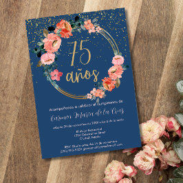Invitación Fiesta de Cumpleaños 75 Elegante Brillante Floral