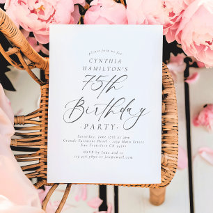 Invitación Fiesta de cumpleaños 75 Elegante Caligrafía Script