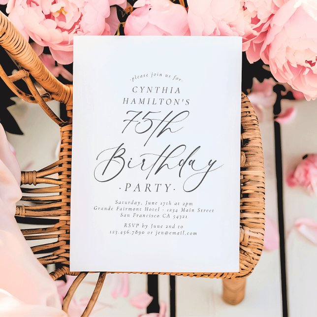 Invitación Fiesta de cumpleaños 75 Elegante Caligrafía Script (Subido por el creador)
