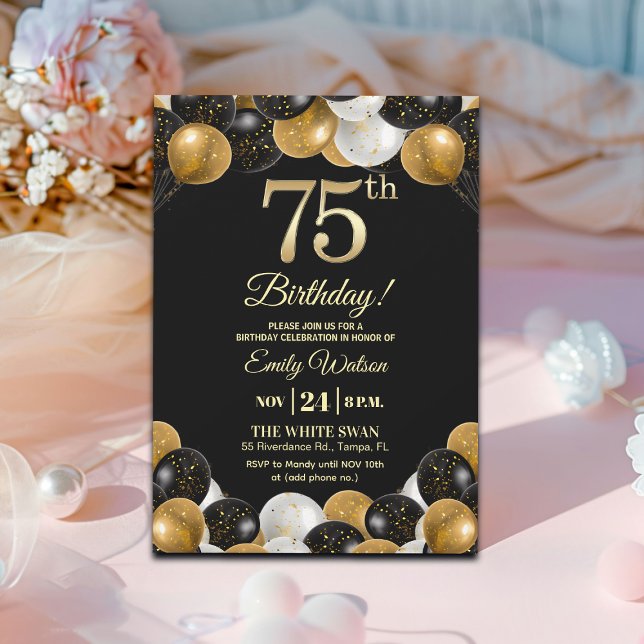 Invitación Fiesta de Cumpleaños 75 Elegante con Brillo de Oro (Subido por el creador)