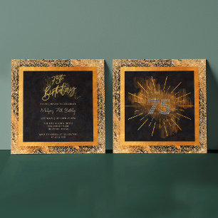 Invitación Fiesta de Cumpleaños 75 Elegante con Brillo Negro 