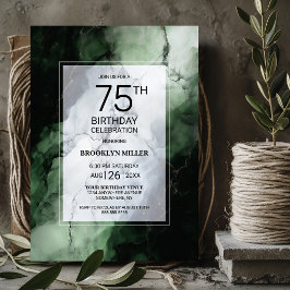 Invitación Fiesta de cumpleaños 75 elegante de mármol verde