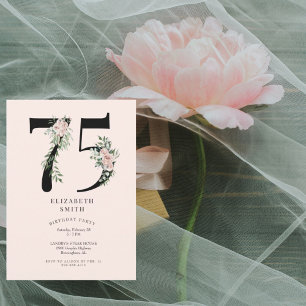 Invitación Fiesta de cumpleaños 75 elegante floral rubor