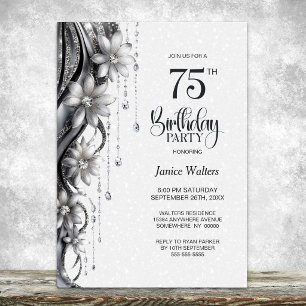 Invitación Fiesta de Cumpleaños 75 Flores y Diamantes