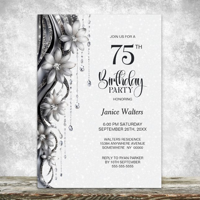 Invitación Fiesta de Cumpleaños 75 Flores y Diamantes (Subido por el creador)